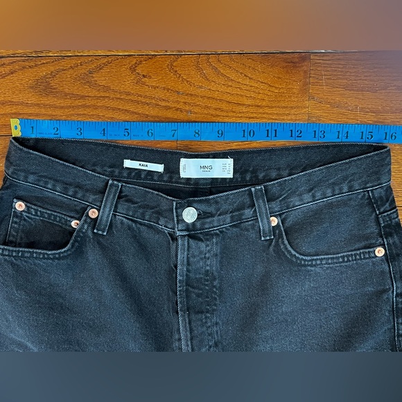 Mango Kaia Straight Wide Leg Jeans 100% Cotton Black Womens 12 Great Condition - Picture 5 of 10